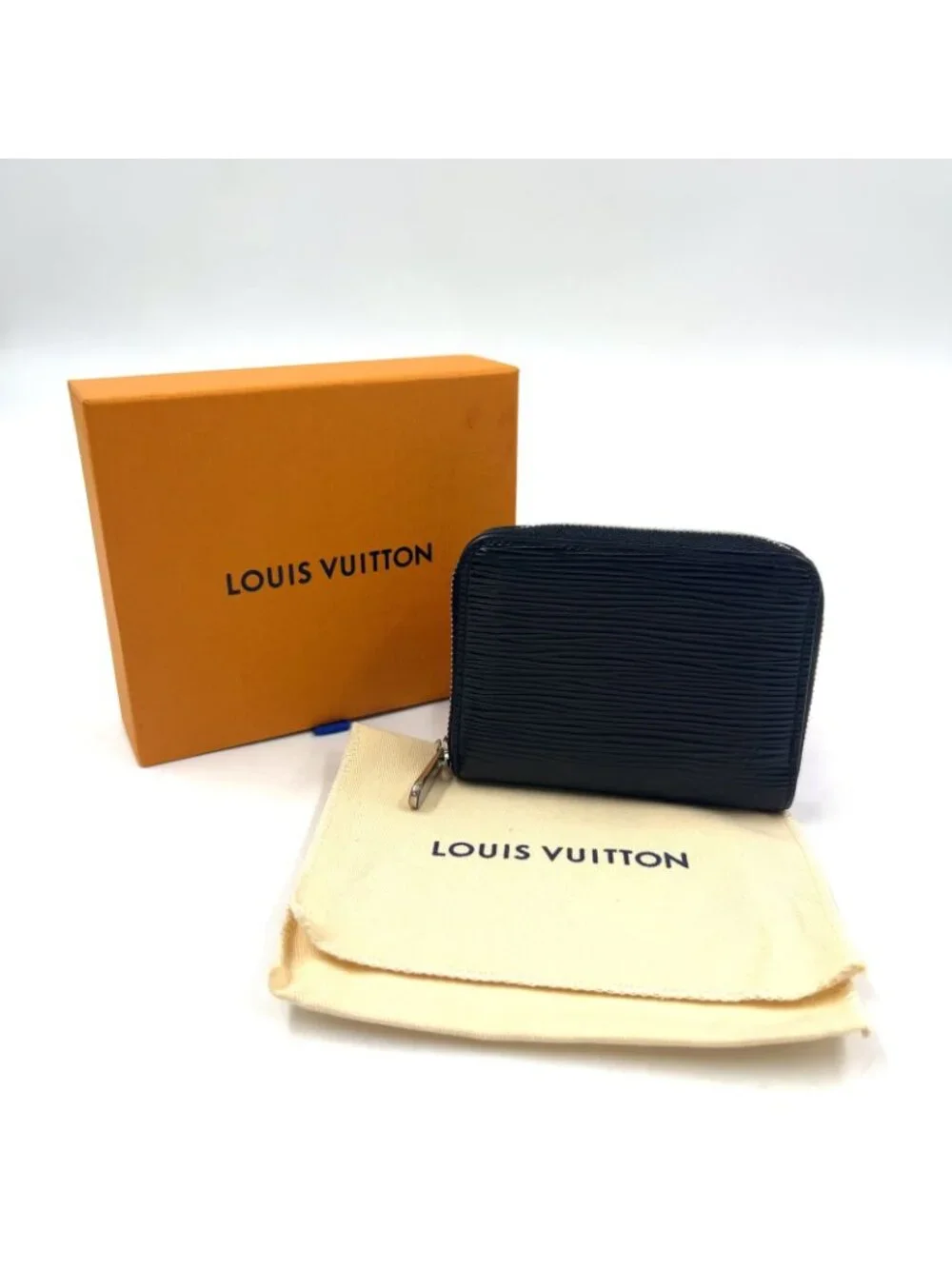 Louis Vuitton Zippy Coin Purse Epi Noir Leather Black Case Silver